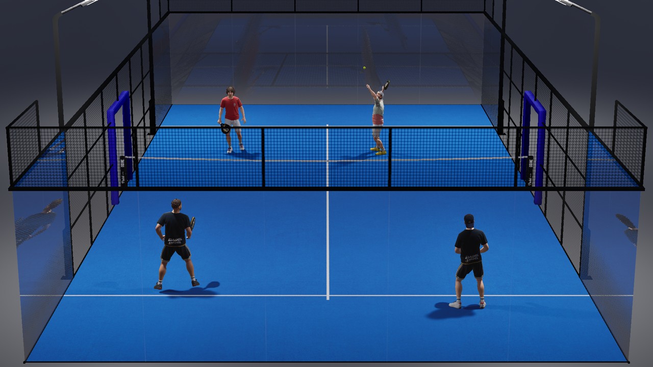 In-development gameplay screenshot of KorrPadel showing a match in progress.
