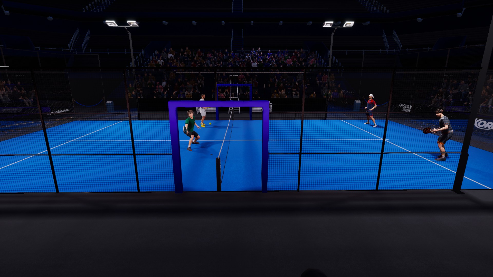 Capture de gameplay du jeu vid&eacute;o KorrPadel en d&eacute;veloppement montrant un match en cours.